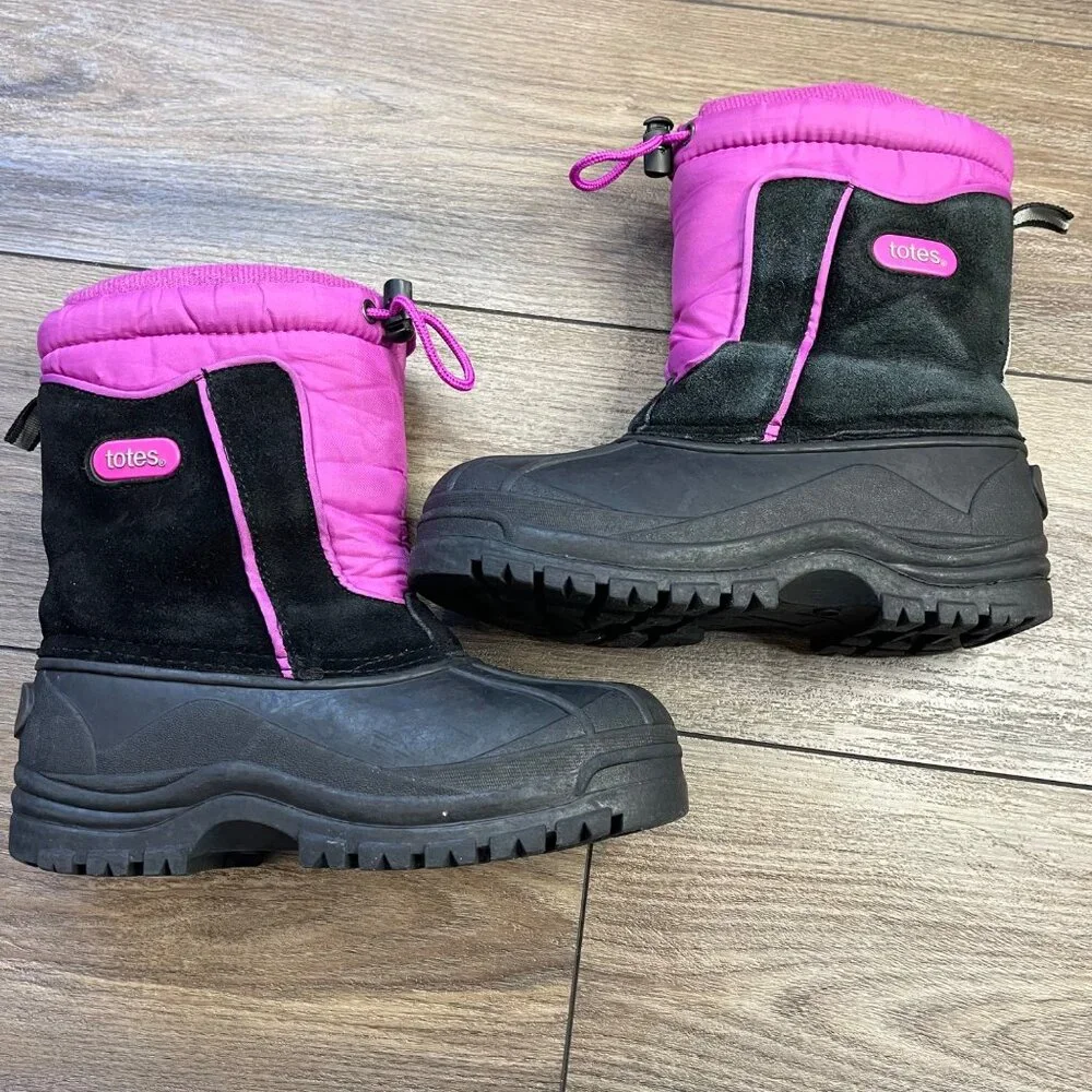 Totes Jean‎ Snow Boots Girls Size 3 Slip On Bungee Closure Suede Leather FAIR